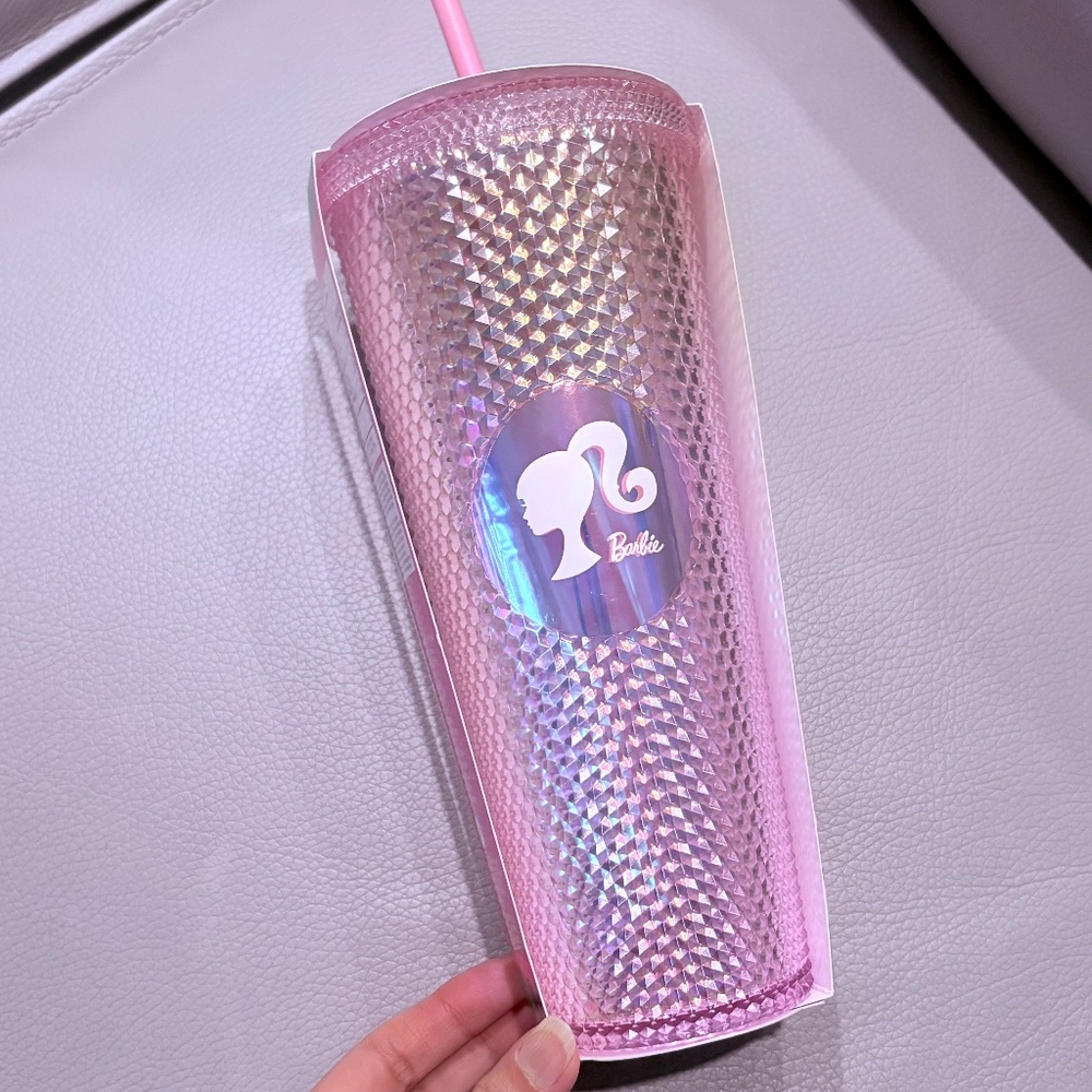 Pink Barbie Cold Cup Tumbler with a Cappuccino Mix Powder